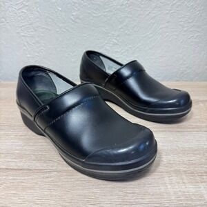 Dansko Clogs Women 38 Volley Black Leather Slip Resistant Professional Comfort